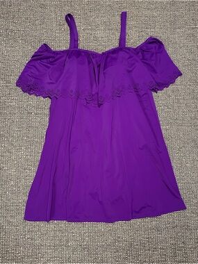 🆕 Swimsuits For All Purple Off-Shoulder Ruffle Swimsuit w/Coverup